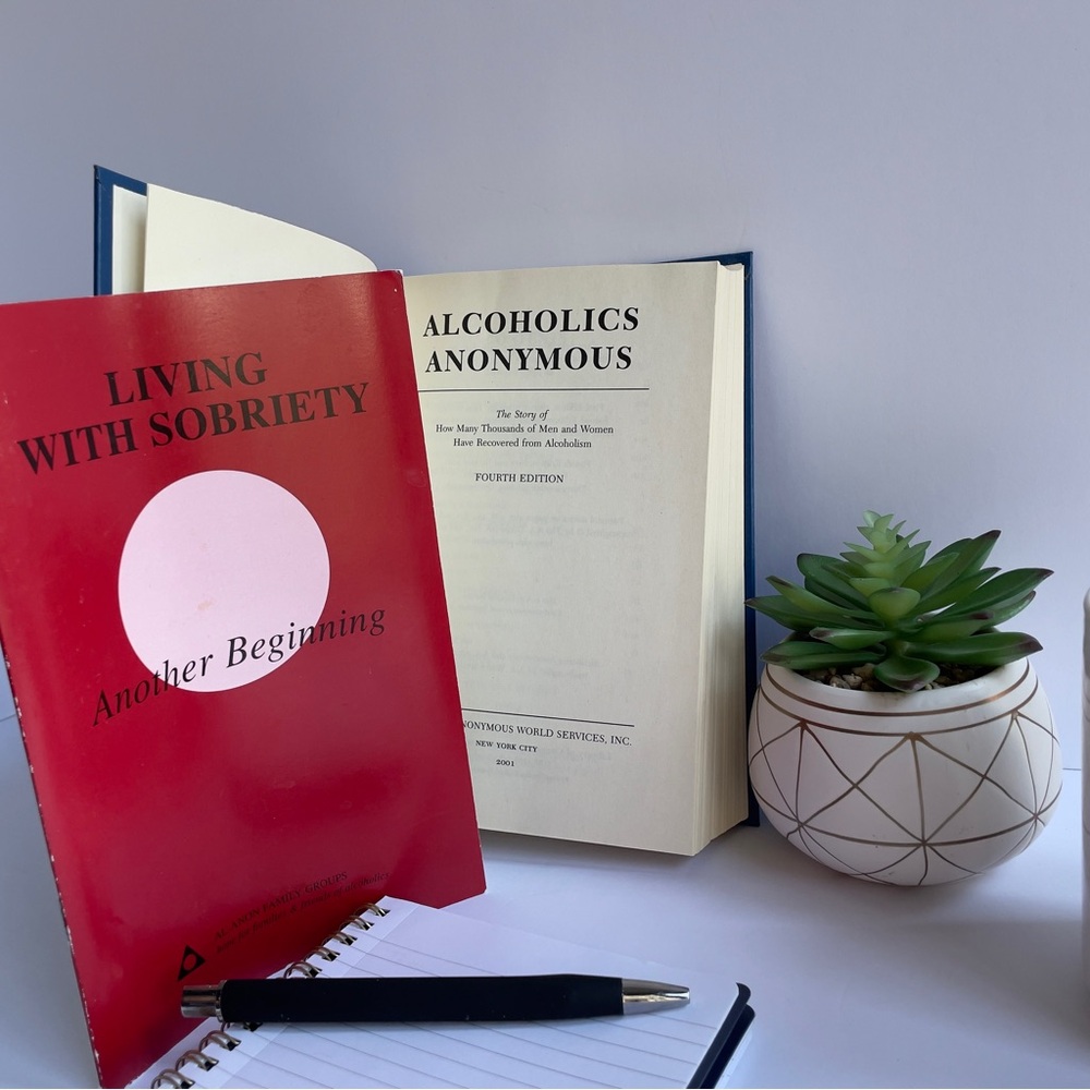 AA Premium Hardcover Big Book 4th Ed BLUE + Living with Sobriety Al-Anon Bundle